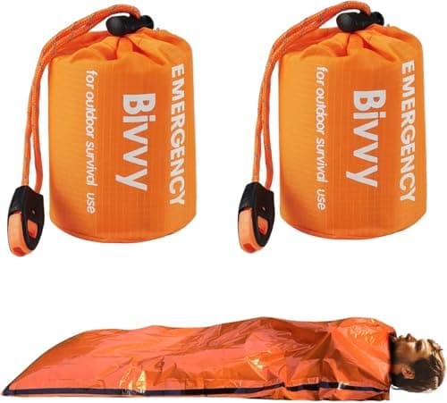 Emergency Sleeping Bag with 2Pcs Survival Blanket and Whistle, 200 x 100 cm