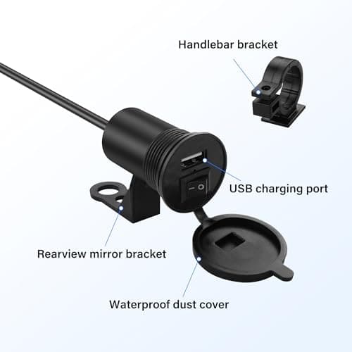 PNGKNYOCN Motorcycle USB Charger with Switch,12V 1.5A USB 10.5W PD Outlet Single Ports Waterproof Charger for Marine Vehicle RV Boat Truck UTV — view 3