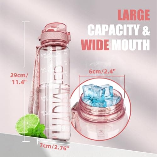 OLDLEY 1L Sports Water Bottle with Straw, Tritan 1 Litre Motivational Drink Bottle, BPA Free Leakproof Transparent Water Bottle with Time Marker for Cycling, School, Gym, Outdoor (Pink) — view 4