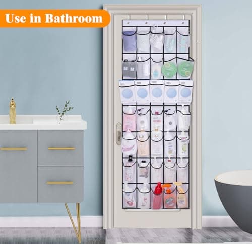 MISSLO Over the Door Shoe Storage Organiser Hanging Shoe Rack Holder 24 Large Mesh Pockets for Wardrobe Door Tidy with Hanger(White) — view 6
