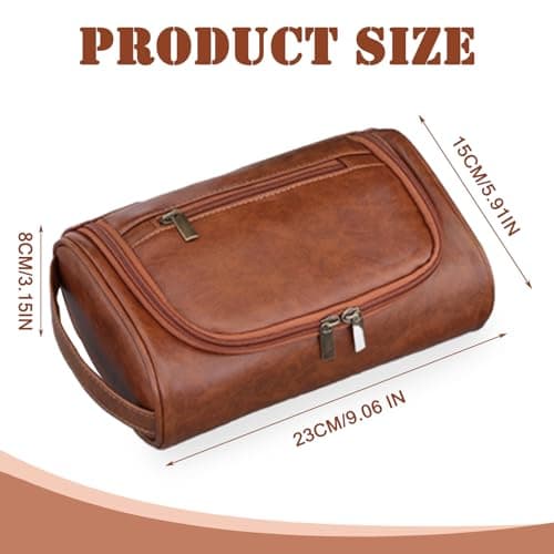 Leather Toiletry Bag Mens Wash Bag with 3 Compartments - Travel Toiletry Bag for Gym & Shaving, Small Washbag for Men, Perfect Travel Gifts for Men — view 2