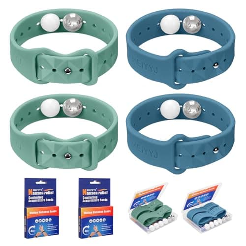 MEIYYJ Travel Sickness Bands for Adults and Kid Adjustable Acupressure Anti Nausea Wristbands for Motion & Morning Sickness Relief Bands for Pregnant Natural Relief Blue & Green-2 Pairs