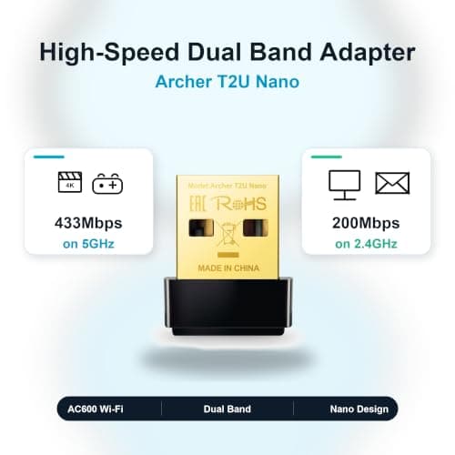 TP-Link Archer T2U Nano AC600 WiFi Dongle, Nano USB WiFi Adapter for PC — view 2