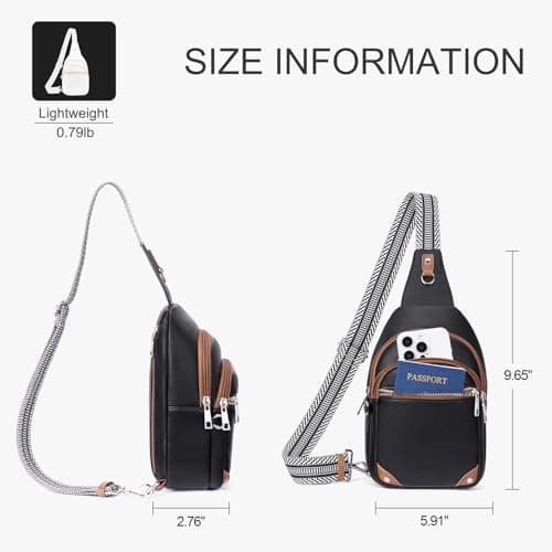 Lexiyat Anti Theft Crossbody Bags for Women Travel Chest Sling Bag Leather Handbags Fanny Pack Blackwithbrown — view 6