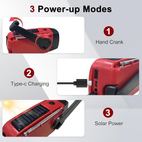 Wind Up Solar Radio, 2000mAh Rechargeable USB Phone Charger, Survival Hand Crank AM/FM Emergency Weather Radio,SOS Alarm, LED Bright Flashlight for Outdoor Camping, Hiking — view 6