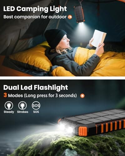 A ADDTOP Solar Power Bank 20000mAh 15W Portable Charger 3 Built-in Cables — view 5