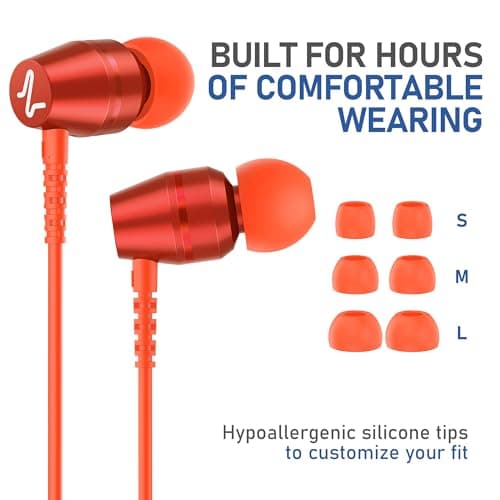 Ludos OMNITONE Wired Earbuds in-Ear Headphones, Earphones with Microphone, 5 Years Warranty, Noise Isolation Corded for 3.5mm Jack Ear Buds for iPhone, iPad, Samsung, Laptop, Gaming, Sports - Coral — view 6