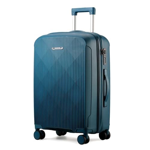 Aerostar 24” Medium Lightweight PP Hard Suitcase 4 Silent Spinner Wheels Check-in Luggage Integrated TSA Combination Lock for 15 to 20kg (Teal, 75 Litre)