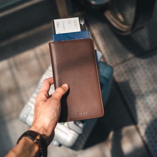 VULKIT Passport Holder Travel Wallet, Leather Passport Holder Cover RFID Blocking Travel Document Organiser for Women Men — view 6