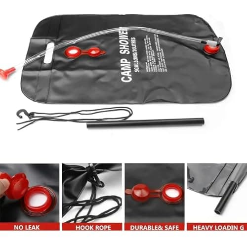 FiTspi 5 Gallons/20L Solar Shower Bag, Portable Camping Hot Water Bath Bags with Removable Hose and on-Off Switchable Shower Head for Camping Beach Swimming Outdoor Traveling — view 5