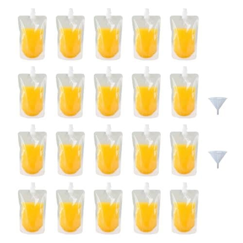 Yukiyi 20pcs 250ml Refillable Drink Pouches for Festivals Essentials Festival Accessories Clear Travel Plastic Flasks Cruise Kit Reusable Juice Bags Drink Container Party Christmas Hot Cold Beverage