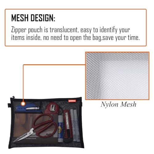 Pendancy Mesh Zipper Pouch 5pcs Lightweight Nylon File Folders Document Organizer Cosmetic Bags Accessories Storage for Travel and Office Supplies (Black, A4 A5 A6) — view 4