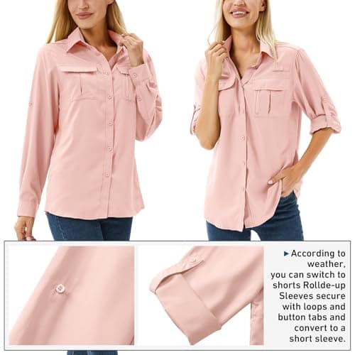 Winebox Women's UPF 50 Shirts Long Sleeve Sun Protection UV Quick Dry Casual Outdoor Safari Walking Fishing Hiking Travel Shirts(Pink-s) — view 4