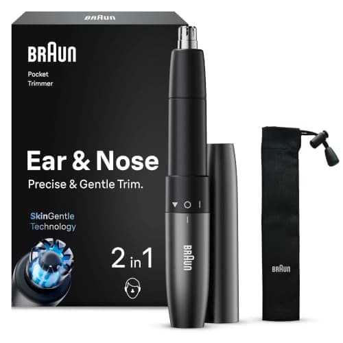 Braun Ear & Nose Trimmer, Pocket Size, Dual Blades, SkinGentle Technology, Washable Blades, Compact & Easy On The Go, AAA Battery Included, EN21, Grey