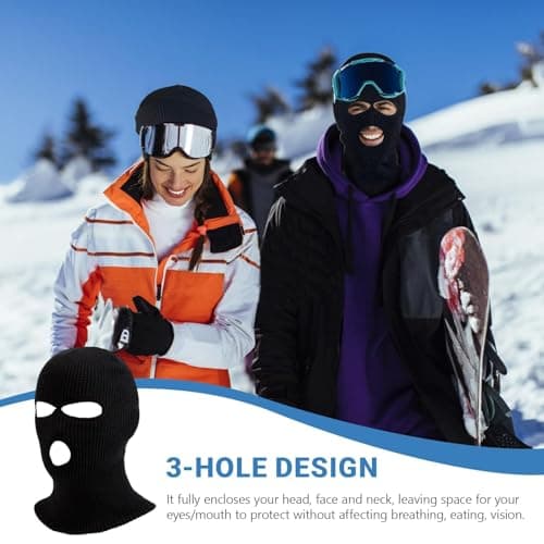 IOHJSA 3 Hole Knitted Balaclava, Full Face Covering Winter Knitted Balaclava Protection, Ski Mask for Outdoor Sports (Black) — view 4