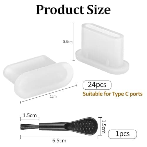 24pcs USB Type C Dust Plug Set, with Cleaning Brush, Transparent Silicone Type C Charging Port Cover, Anti-Dust Stopper Protector Universal Fit for All Type-C Phones, Tablets and Laptops — view 2
