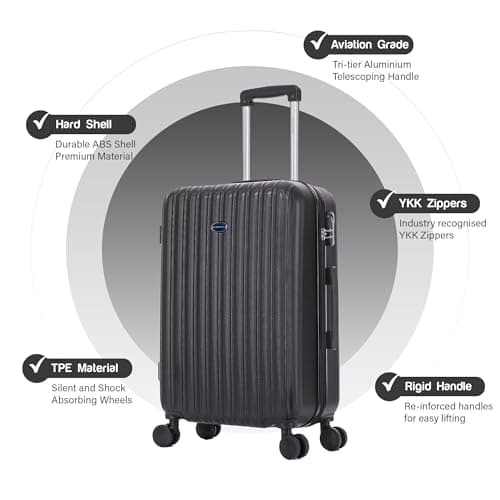 Aerostar 28" Large Suitcase Super Lightweight 4 Wheel Dual Spinner ABS Hard Shell Check in Luggage with Integrated Combination Lock for 23kg (Black, 100 Litre) — view 2