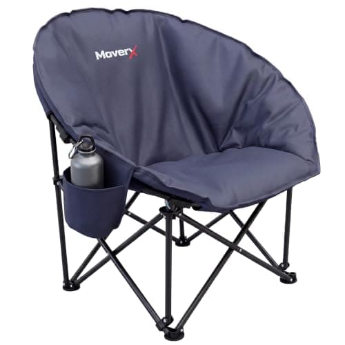 MoverX Lightweight Moon Camping Chair, Padded Armchair, Folding Chair for Adults, Foldable Garden Outdoor Picnic Festival Camp Chair, Comfy with Pocket, Steel Frame, Blue