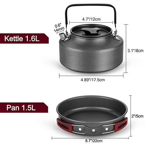 Odoland Camping Cookware Kit for 3-4 People Portable Stainless steel Cooking Set for Campfire Backpacking Pans and Pots Plates Kettle Gear for Outdoor Hiking Picnic and Trekking — view 4