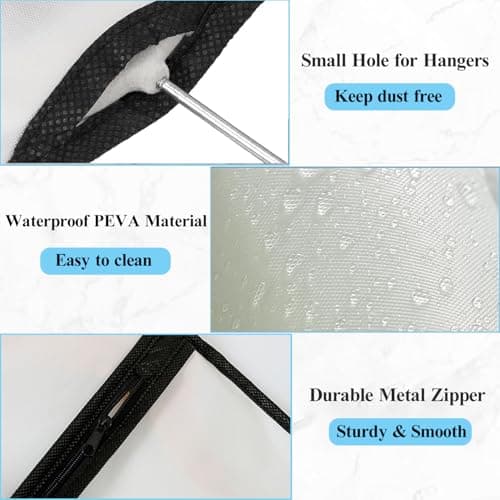 1 Pack Dress Bags Covers Long 60cm*180cm, PEVA Hanging Garment Bags with Handle Waterproof Dustproof Clothes Covers for Gowns, Wedding Dress, Trench Coats, Suits (White) — view 3