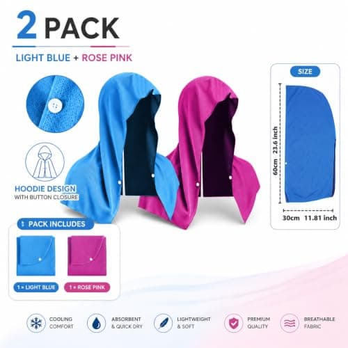 Infinity & Breathe 2 Pack Cooling Hoodie Towel, Absorbent Instant Cooling Towels for Neck and Face, UV Protection Soft Ice Towels for Hot Weather, Sport, Gym — view 2