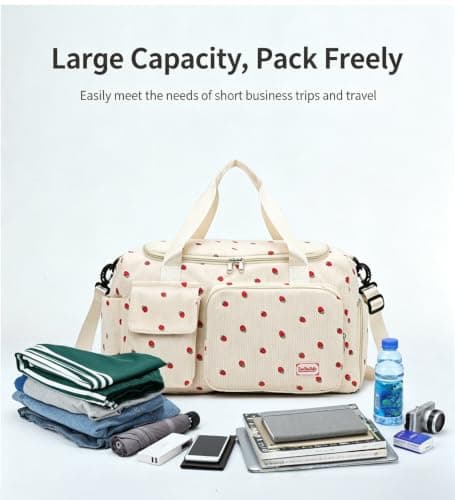 Womens Gym Sports Bag, Travel Duffle Bag Womens, Weekend Travel Bags with Shoes Compartment and Dry Wet Separation, 20-35L (White) — view 6