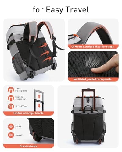 TOURIT 50-Can Rolling Cooler Backpack, Double Deck & Dual-Bar Handle Travel Soft Cooler Bag with Wheels for Women, 30L Space Beach Size 18"(15"+3")×13"×11" — view 5
