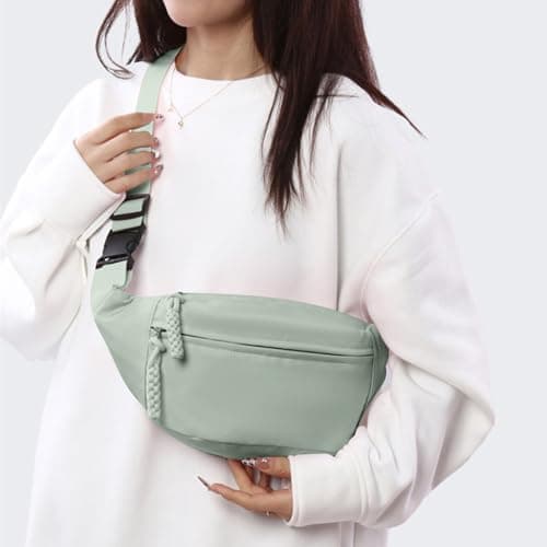 Bumbags for Ladies, Fanny Pack for Women Men with Adjustable Belt, 2-Zipper Pockets, Large Capacity, Lightweight Waist Bag Suitable for Daily Use，A-Green — view 2