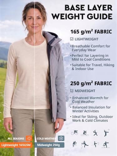 MERINNOVATION 100% Merino Wool Base Layer for Women - Long Sleeve Crew Neck Thermal Top Merino Wool Women's Shirt, Natural White 250, M — view 4