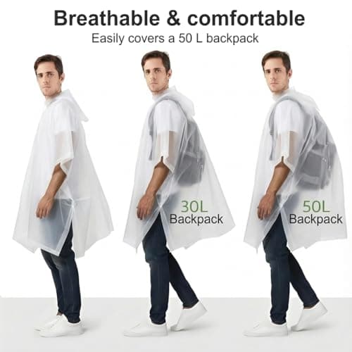 UPSEN Rain Ponchos for Adults, 2 Pcs Reusable Raincoats Coats Jackets Emergency for Women Men with Hood, White — view 5