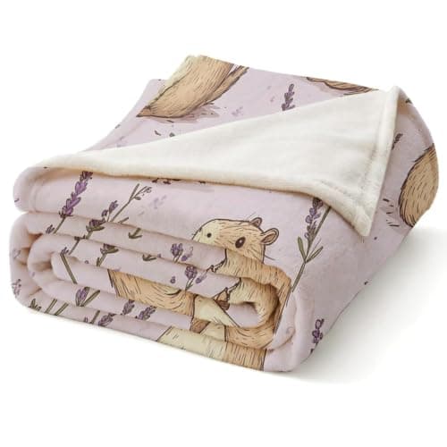 Fleece Flannel Throw Blanket for Bed Sofa Travel Soft Microfiber Blanket for Adults Kids Lightweight Capybara and lavender flowers 70 x 100 cm — view 5