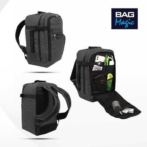 Bordlite Travel Underseat Cabin Approved Backpack, Lightweight Travel Rucksack, Premium Carry on Bag, 40x20x25cm - Dark Black — view 3