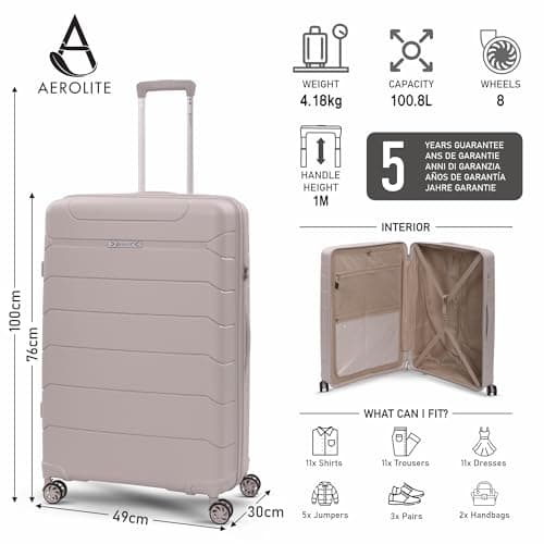 Aerolite Large 28in 100L Polypropylene Hard Shell 8 Wheel Spinner Suitcase — view 2