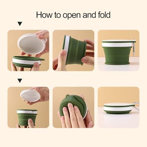 Foldable Silicone Mug – Compact Reusable Expandable Cup, 3.54x3.54x1.06 inches Portable Leak Resistant Drinking Cup with Carabiner Hook | Travel Camping Hiking Hydration Gear — view 5