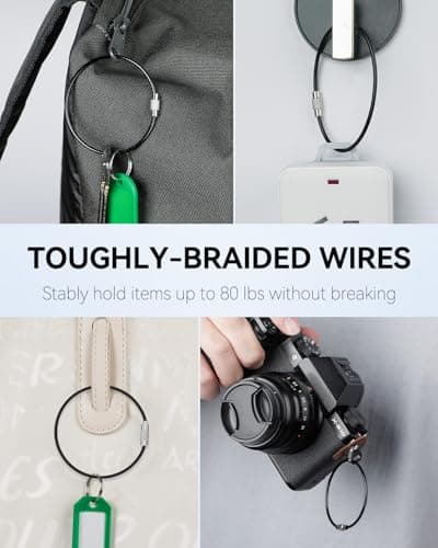 Uniclife 12 Pcs Black Wire Keychain Cable Large Stainless Steel Key Ring Loop Holder for Outdoor Hiking Heavy Duty Connectable Luggage Tag Keeper for Sport and Travel, 16 cm — view 2