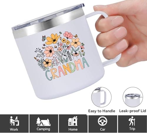 Xinvast Grandma Insulated Mug with Handle, Stainless Steel Double Wall Vacuum Metal Coffee Tumbler Cup for Nana Grandmother 14 oz — view 2