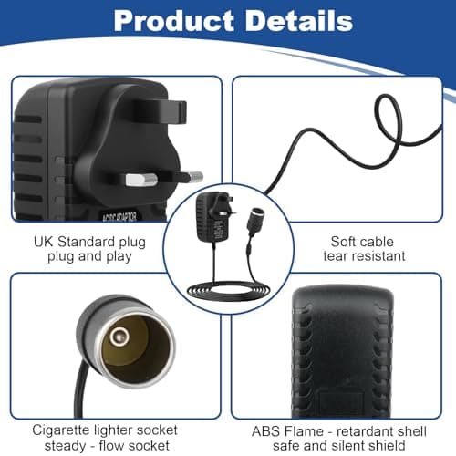 Car Power Inverters 240V 2A AC Mains to 12V DC, Car Plug Adapter Voltage Converter Socket AC to DC Household Cigarette Lighter Adapter to UK Plug for MP3 Fan Dash Cams (Maximum Power 24W-Black) — view 6