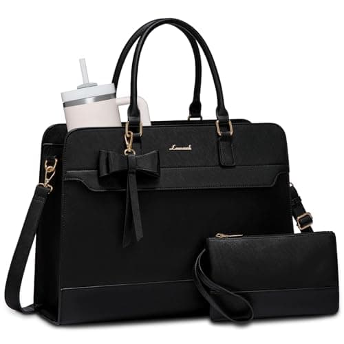 LOVEVOOK Laptop Bags for Women, 17.3 Inch Ladies Handbags Large Work Tote Bags with Compartments, PU Leather Womens Handbag Shoulder Bag for Office School Business Shopping, Black