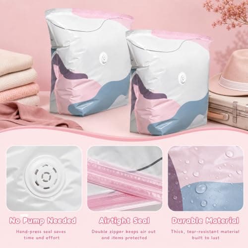 2 PCS No Pump Vacuum Storage Bags, Medium Size Compression Bags, Hand-Press Seal Technology for Travel Luggage and Seasonal Clothing Storage, Space Saving Storage Solution for Apartments — view 3