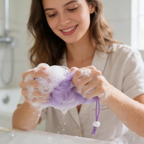 Exfoliating Soap Bags for Shower, 4Pcs Exfoliating Soap Bar Bag with Drawstring Travel Soaps Bar Bags, Drawstring Wash Bag (4 Colors, 6.7 x 3.1 in) — view 4