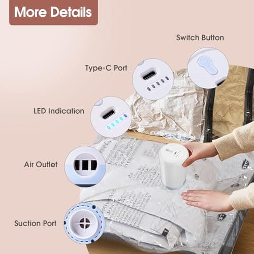 Vacuum Storage Bags,15 Pack Reusable Space Saver Bags with Wireless Electric Air Pump,Double Zip & Airtight Valve,Vacuum Pack Bags for Clothes,Travel,Luggage and Suitcase Storage — view 3