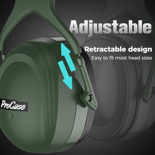ProCase Extra Large SNR 37dB Noise Cancelling Headphones, NRR 30dB Hearing Protection Ear Muffs for Adults Noise Reduction, Wide Size Adjustment and Comfortable -Green — view 4