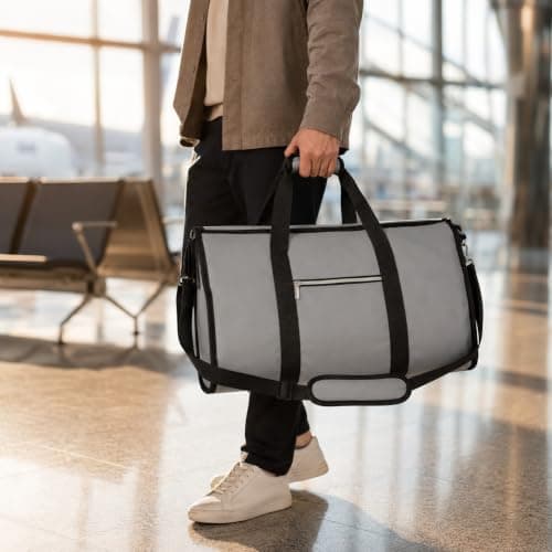 Premium Travel Garment Bags & 2-in-1 Duffle Suit Carriers – Light Grey 45L Holdall, Black XL Breathable Garment Bag, Dark Grey Water-Resistant Suit Cover, Foldable and Space-Saving (Light Grey) — view 4