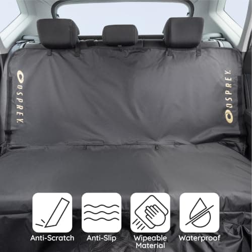Osprey Rear Car Seat Cover, Waterproof Recycled Fabric Back Seat Protector with Mesh Window, Side Flaps & Pocket, Universal Fit for Dogs Kids Travel and Beach Days, Black — view 3