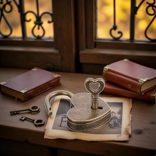 Lock Antique Brass Padlock with Key, Vintage Heart Shape Anti-Theft Mini Padlock Bag Travel Suitcase Luggage Box Case Key Keyed Padlocks，Padlocks and Hasps — view 3