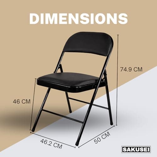 Sakusei Tools Premium Padded Folding Chair with Faux Leather Cushion – Heavy Duty Metal Frame, Foldable Back Rest Chair for Home, Office, Garden, or Computer Desk – Comfortable Cushioned Seat — view 2
