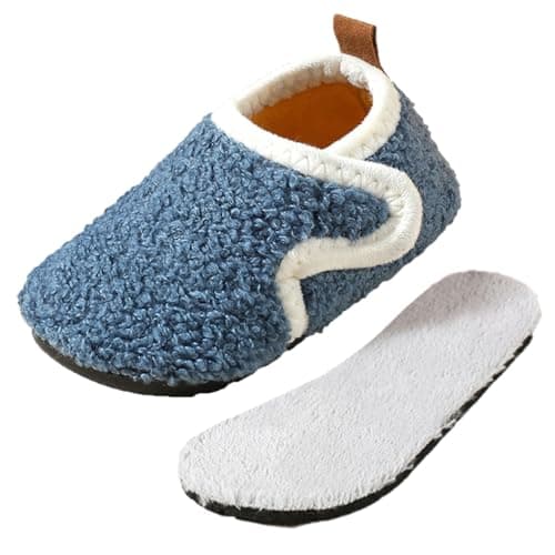DRECAGE Toddler Slippers Boys Girls Non Slip Indoor Kids Barefoot House Slippers with Hook and Loop Blue 8-9 UK Child 28-29 EU — view 4