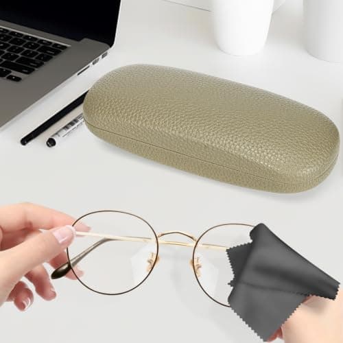 molshine Hard Shell PU Leather Glasses Case,Travel Portable Eyeglass Case for Men Women Girl Travel Study Work (Olive green) — view 6