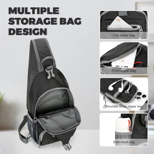 Aucuu Sling Bag Crossbody Backpack, Men's Chest Bag, Sling Backpack, Shoulder Cross Body Bag with Earphone Hole, Hiking Casual Daypack for Women Men Cycling Camping Travel — view 6
