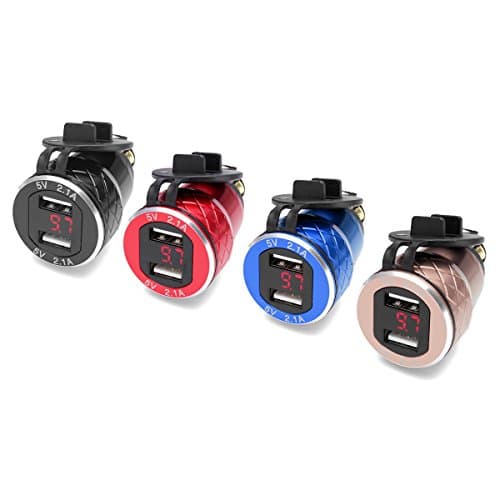 Alamor 12V-24V 4.2A Voltmeter Red Motorcycle Dual Usb Charger Din Socket compatible with BM-W Motorbike - Gold — view 3
